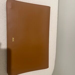 Mark & Graham Tan Leather Laptop Bag with Initials AEK